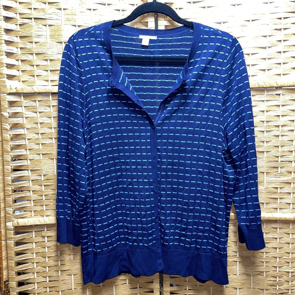 Halogen Sweaters - NWOTs Halogen Blue Dash Line Pattern Cardigan Size 1X